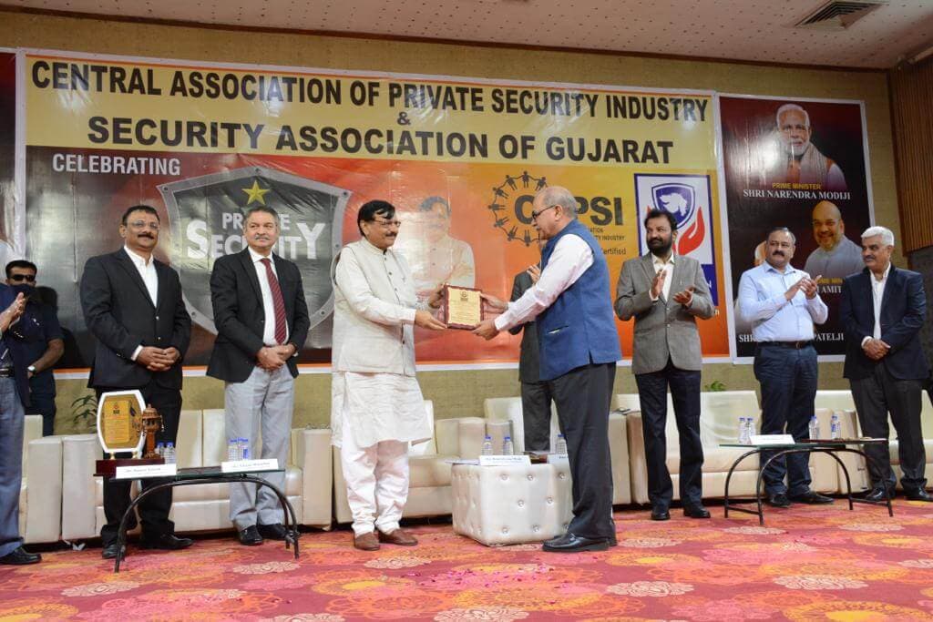 Award presented on stage at the CAPSI Gujarat Private Security Day ceremony, December 2021