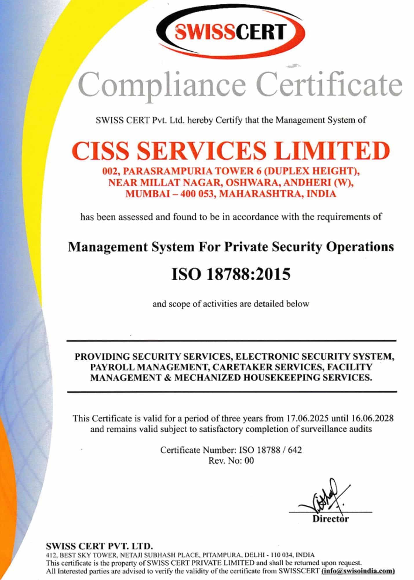 CISS Services Limited ISO 18788 certificate