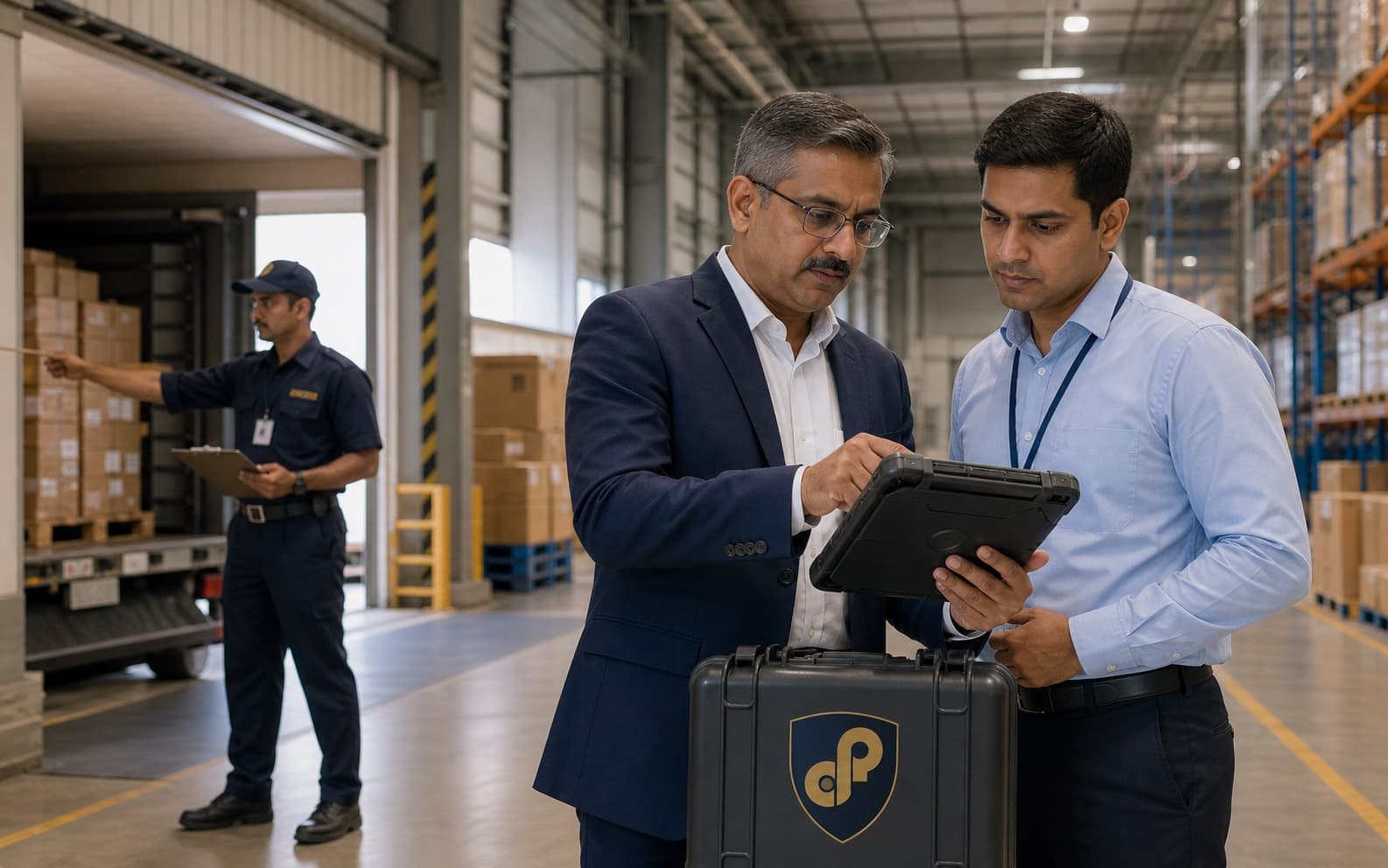 Security-risk specialists reviewing dispatch controls and inventory movement at a warehouse